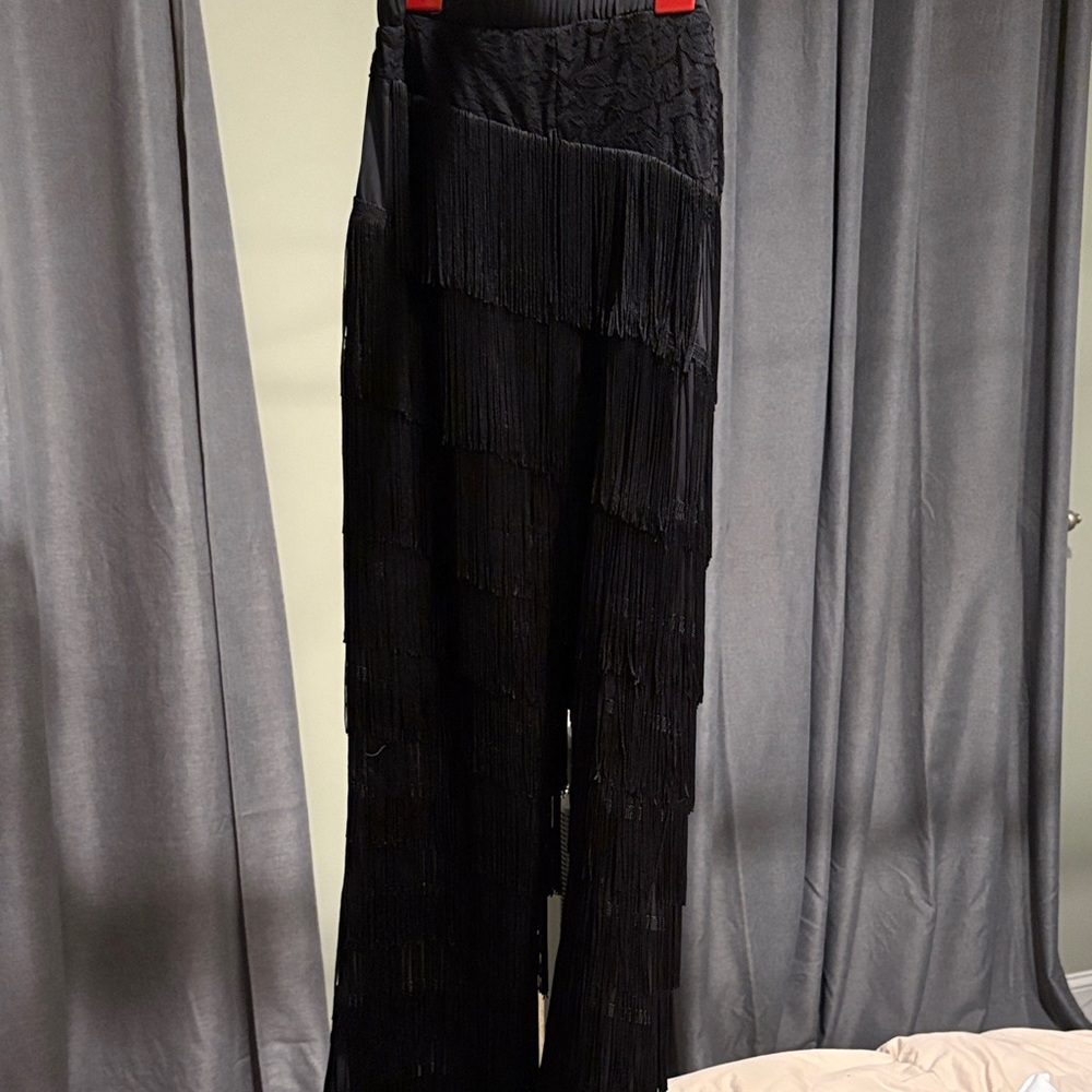 Elegant Black Fringe Women's Pants